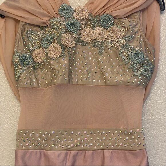 Glamour solo dance costume blush pink rhinestone custom stoned lyrical XLC child - Picture 6 of 15